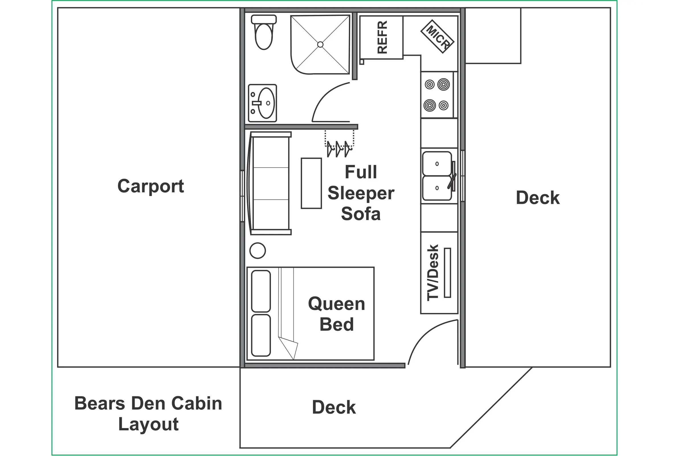 A floor plan of the cabin.